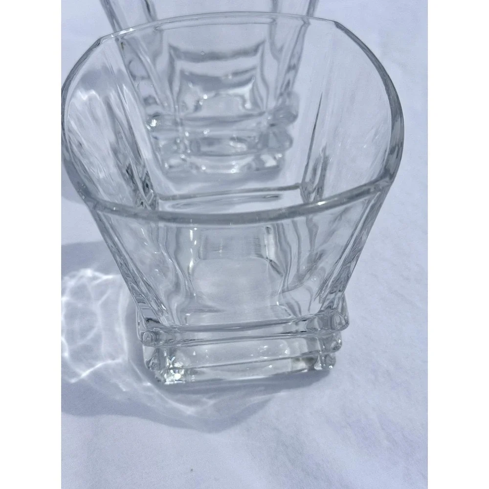 2 Barski Square Double Old Fashioned Lowball Crystal Glasses Geometric European